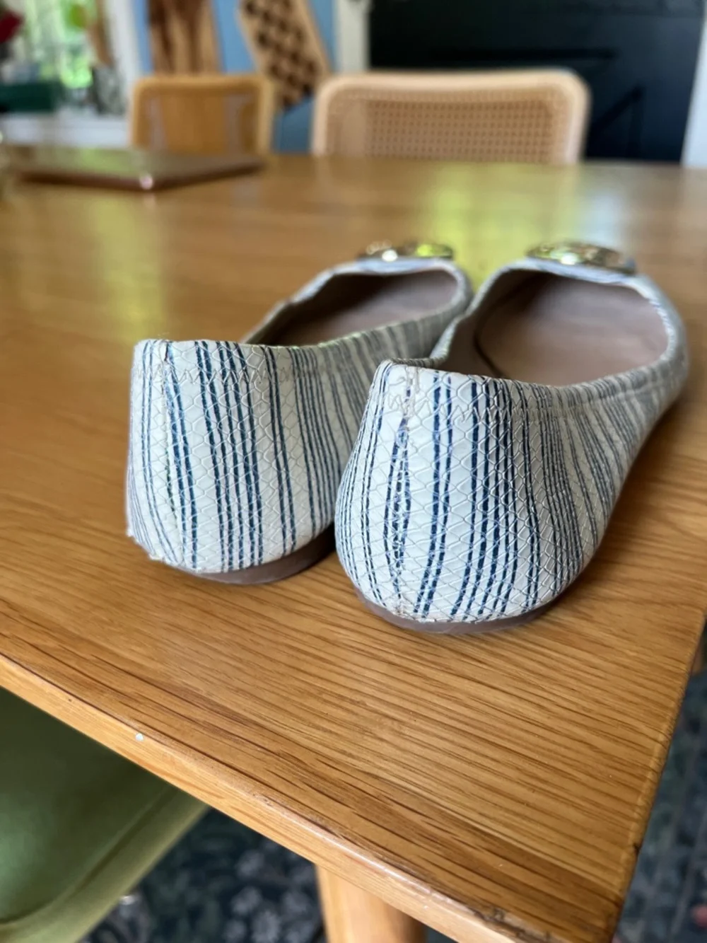 Tory Burch Striped Snake Embossed Reva Flats